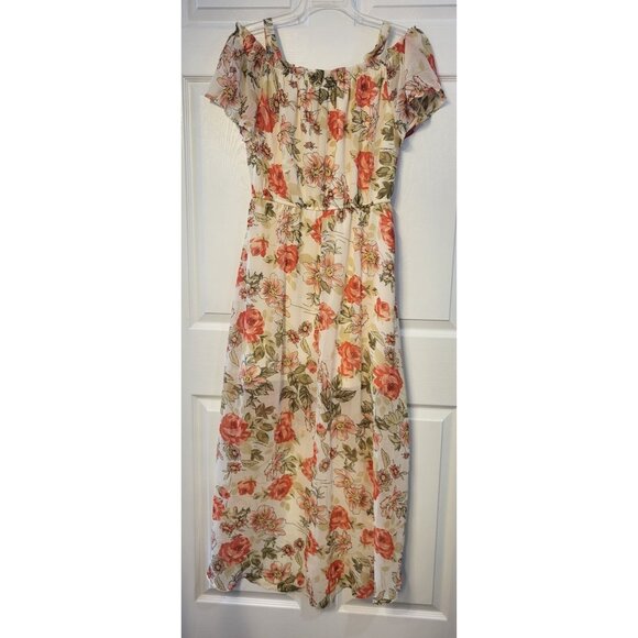 As U Wish Floral Hi-lo Faux Wrap Hem Adjustable Off Shoulder Dress Large - Picture 2 of 10